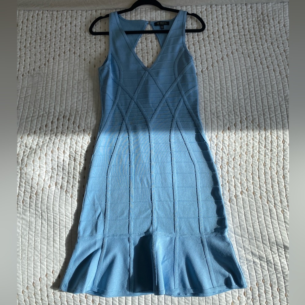 Guess Womens Open Back Sleeveless Flounce Dress Blue L